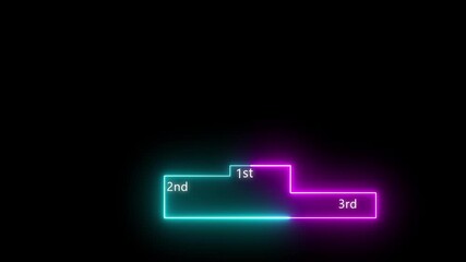 Glowing neon winner podium with 1st, 2nd, and 3rd place icon animation with magenta color on a black background.