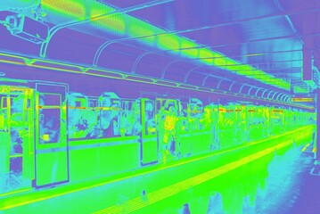 Subway train with thermal mapping data visualization