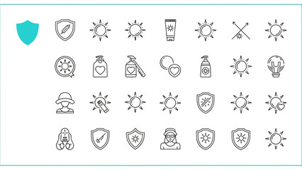 Sun protection icons set for safety and skincare