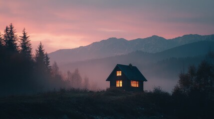 Warm Lights in Quiet Mountain Landscape