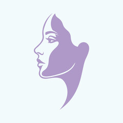 Abstract purple woman face profile silhouette for beauty and spa logo design