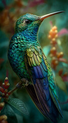 Obraz premium Exotic Hummingbird Feeding on Tropical Flower in Lush Garden