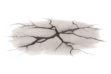 Cracked ground texture representing drought, damage, crisis, global warming, or destruction concept on transparent background