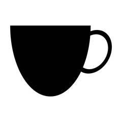 Simple black silhouette of a coffee cup or tea cup with a handle, isolated on a white background, vector design.