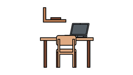 Fototapeta premium A productive home office setup featuring a spacious desk with an adjustable lamp, a comfortable ergonomic chair, a mobile filing cabinet, and a tall bookcase.