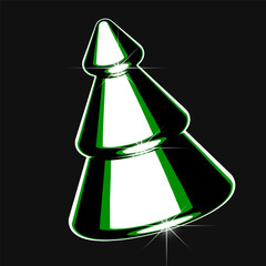 3d metal element in y2k style. Vector illustration of Christmas tree for retro futuristic design. Luxury 3D Chrome, Liquid Metal UI Element