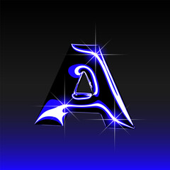 Glossy 3D letter A with holographic finish. Y2K font in iridescent liquid metal. Isolated vector render for contemporary retro-futuristic design