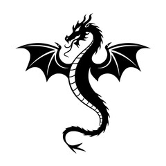 Naklejka premium Majestic dragon silhouette with wings spread wide in mid flight