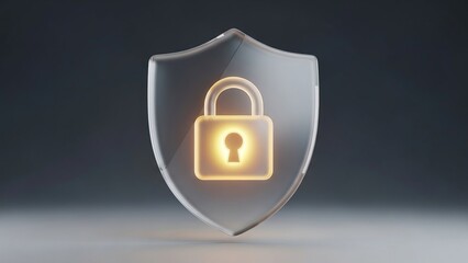 Glowing digital padlock on a protective shield symbolizes data security and online safety.