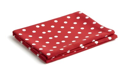 Folded red polka dot fabric isolated on a white background