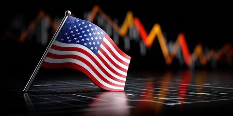 American Flag with Financial Chart Background