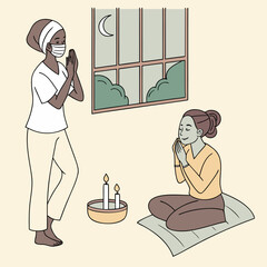 Self care illustration featuring skincare relaxation and meditation elements