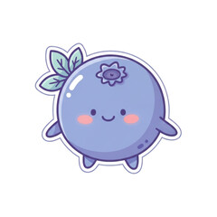 Fototapeta premium Cute cartoon blueberry character with leaves and blush png isolated transparent background fruit