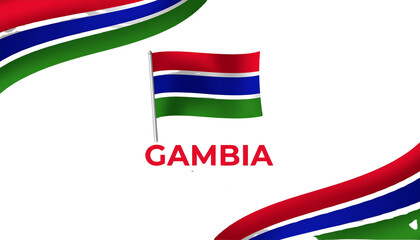 The gambia flag with green red and blue stripes and the word gambia in red lettering is displayed centrally white background cutout