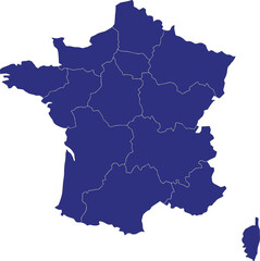 A detailed map of France, highlighting the geographical layout and its regional divisions