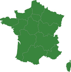 Obraz premium France map in green color, the geographical outline shows regions within the country. This map can represent travel, business or geographical location