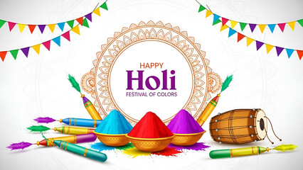 Festive colorful illustration celebrating the joyous Hindu festival of Holi the widely celebrated festival of colors