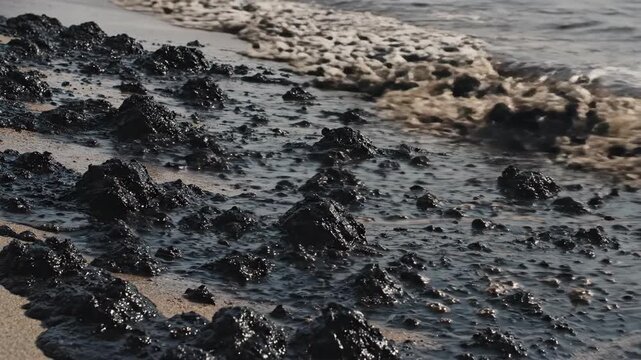 Oil Sp Page on Rocky Beach Shoreline.
