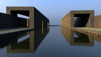 Modern Architecture Reflected in Calm Water.