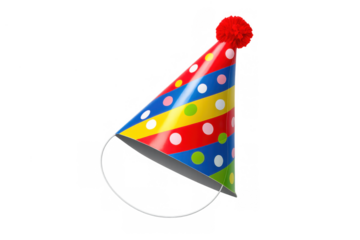 Party hat creating a festive atmosphere for celebrations, birthdays, and anniversaries with colorful stripes and polka dots