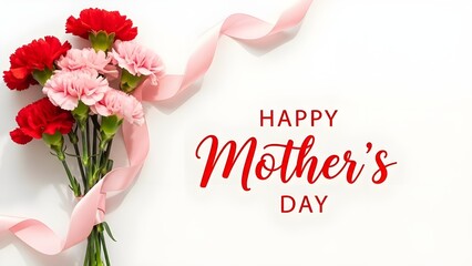 Happy mother s day text with a carnation bouquet and ribbon