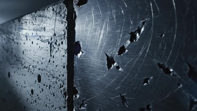 Damaged Metal Surface with Bullet Holes and Scratches.
