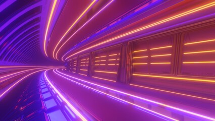 Abstract Sci-Fi Corridor with Glowing Lines and Motion Blur