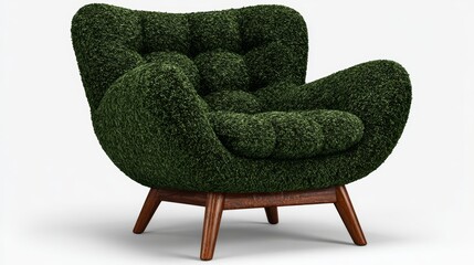 Modern Green Armchair with Wooden Legs.