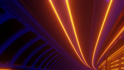 Abstract Sci-Fi Corridor with Glowing Lines and Motion Blur