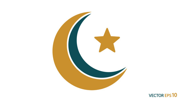 Vector graphic of a gold crescent moon with a star on a white background, in EPS 10 format.