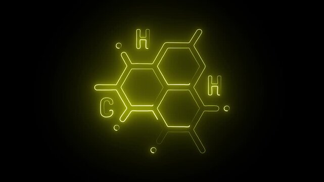 neon Strychnine molecule on black Background. glowing chemical formula of Strychnine. Strychnine Molecular Symbol icon Animation. 