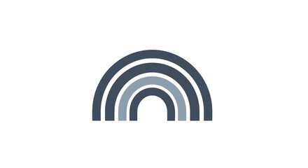 Minimalist and modern Scandinavian-style rainbow icon in muted blue and grey tones, isolated on a white background for nursery decor.