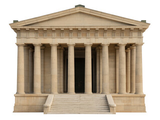 Obraz premium Beige stone building with columns and stairs isolated on a transparent background