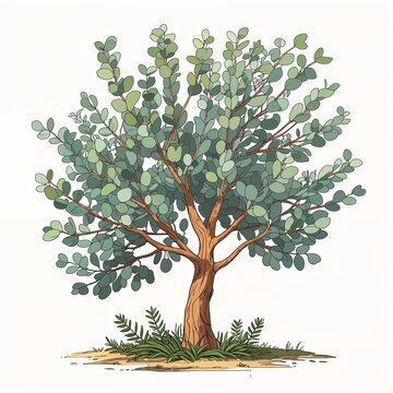 Eucalyptus tree cartoon illustration on plain white background