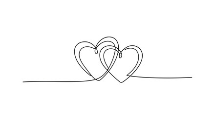 Continuous single line drawing animation of two intertwined hearts, representing love, romance, connection, and togetherness.