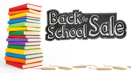 Back to School Sale with Stack of Colorful Books and Pencils.