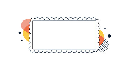 Playful animated frame with a scalloped border, decorated with colorful abstract geometric shapes, ideal for titles or messages.