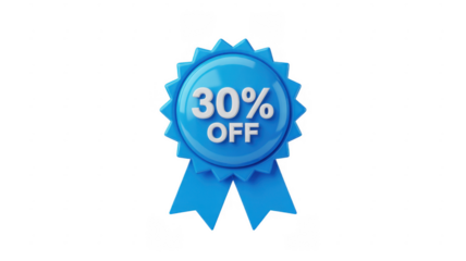 Blue 30 percent off discount ribbon sale isolated on a transparent background
