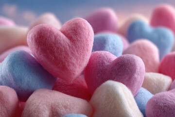 Valentine's Day card featuring soft hearts of different colors