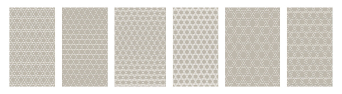 Set seamless patterns with geometric lines star of David Judaic symbol outlines style