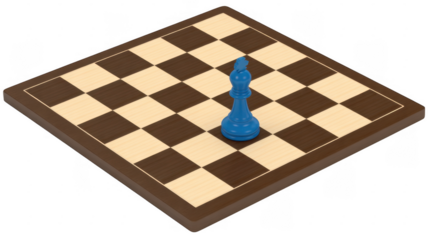 Blue chess piece on chessboard pawn king piece isolated on a transparent background