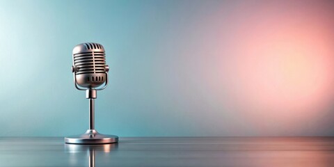 Retro Microphone on a Table Against a Soft Gradient Background