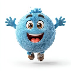 Playful Blue Textured Character Jumping Joyfully on White Background