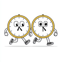 Playful Cartoon Clocks Running on White Background