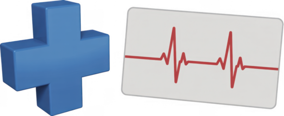 Blue Cross and Red Heartbeat Line isolated on a transparent background