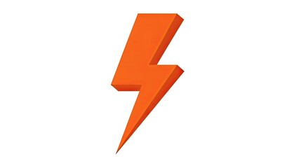 Orange 3 d lightning bolt symbol isolated white background simple design