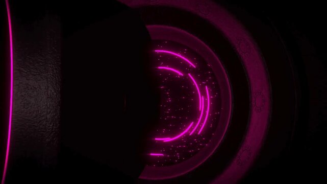 Neon pink vault opens with glowing circular light rings, creating a futuristic logo reveal intro. Clean abstract animation ideal for YouTube intros, branding, and modern digi