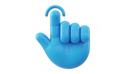 Blue hand with index finger and curved line 3D isolated on a transparent background