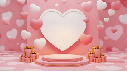 Valentine's day themed pink heart display with gifts