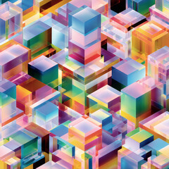 Vibrant and colorful abstract background with a multitude of cubes of various sizes and colors. Professional commercial content. Commercial. High-resolution. High-res. Premium quality. Premium.